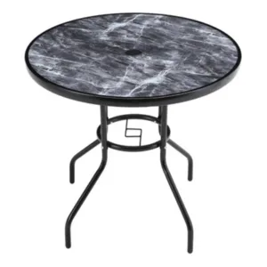 Living And Home Round Garden Tempered Glass Marble Coffee Table With Umbrella Hole 80Cm