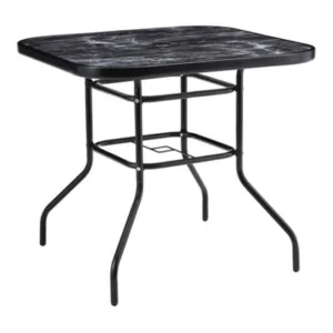 Living And Home Square Garden Tempered Glass Marble Coffee Table With Umbrella Hole 80Cm