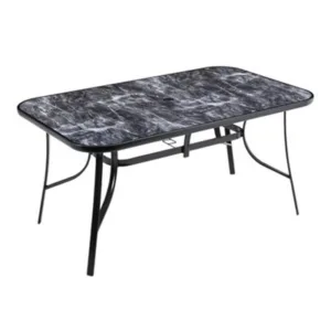 Living And Home Rectangular Garden Tempered Glass Marble Coffee Table With Umbrella Hole 150Cm