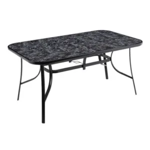 Living And Home Rectangular Garden Tempered Glass Marble Coffee Table With Umbrella Hole 150Cm Black