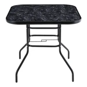 Living And Home Square Garden Tempered Glass Marble Coffee Table With Umbrella Hole 80Cm Black