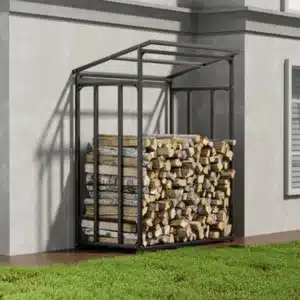 Living And Home Firewood Rack Holder Metal Log Storage Store With Pe Cover 6 X 2 Ft Black