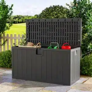 Living And Home Wood Effect Waterproof Plastic Outdoor Garden Storage Box Deck Box 397 L Black