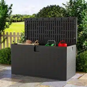 Living And Home Waterproof Plastic Outdoor Garden Storage Box Rattan Effect Deck Box,,375 L Black