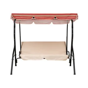 Sunjoy Tan And Striped Covered 2-Seat Swing With Tilt Canopy Red