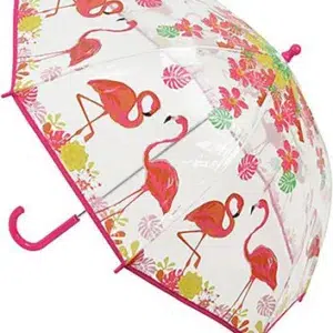 Kav Panel Poe Flamingo Kids Transparent School Umbrella - Sweet, Beautiful, Lightweight Design Dome Parasol (Panel Poe Flamingo) Pink