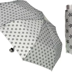 Kav Classic Black & White Prints Umbrella With Silver Handle - Compact, Automatic Folding (Black Floral Print) Black/White/Silver