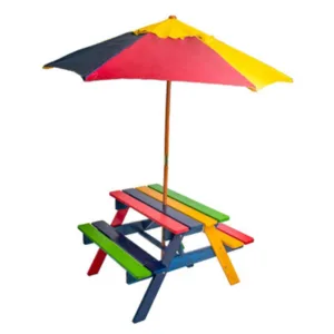 Relsy Kids Outdoor Wooden Picnic Bench Table Set With Parasol / Umbrella For Chilren