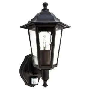 Happy Homewares Traditional Sensor Controlled Outdoor Lantern Wall Light Fitting In Matt Black Light/Black