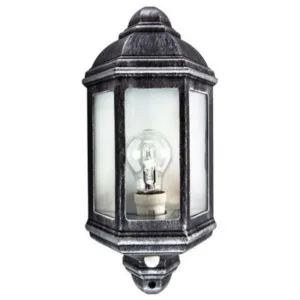 Happy Homewares Traditional Pir Sensor Outdoor Wall Light With Black And Silver Die-Cast Frame Light/Black/Silver