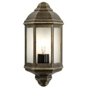 Happy Homewares Traditional Black/Gold Cast Aluminium Flush Wall Lantern Light Fitting Black/Gold/Light