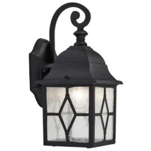 Happy Homewares Traditional Outdoor Matt Black Wall Lantern Light With Cathedral Lead Glass Black/Light