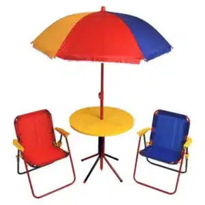 Relsy Kids Outdoor Patio Set: Table, 2X Chairs, Parasol - Multicoloured Garden Furniture For Children