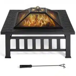 Yaheetech Outdoor Square Fire Pit With Cover And Poker Black