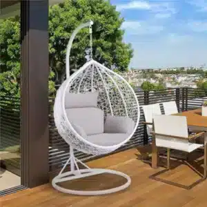 Yaheetech Hanging Egg Chair With Cushion Garden Patio Rattan Swing Chair White