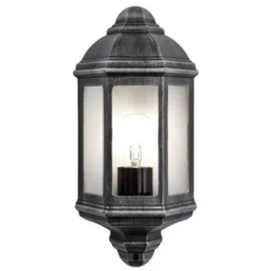 Happy Homewares Traditional Outdoor Black/Silver Cast Aluminium Flush Wall Lantern Light Fitting Black/Silver/Light