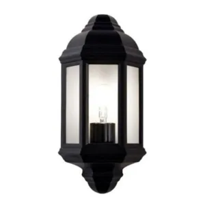 Happy Homewares Traditional Outdoor Matt Black Cast Aluminium Flush Wall Lantern Light Fitting Black/Light