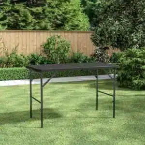 Living And Home 4Ft Folding Outdoor Rattan Effect Plastic Camping Table Trestle Table Black