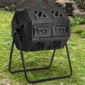 Living And Home 160L Dual Chamber Garden Tumbler Compost Bin Compost Barrel Black