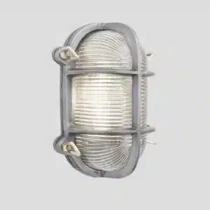 Industville Bulkhead Outdoor & Bathroom Oval 6 Inch, Gunmetal, Side Wiring, Ribbed Glass Light