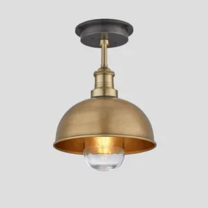 Industville Brooklyn Outdoor & Bathroom Dome Flush Mount, 8 Inch, Brass, Brass Holder Light