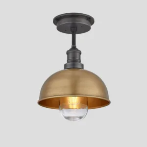 Industville Brooklyn Outdoor & Bathroom Dome Flush Mount, 8 Inch, Brass, Pewter Holder Light