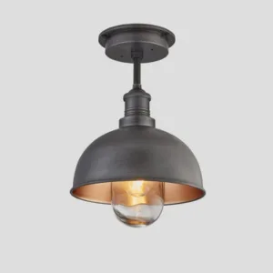 Industville Brooklyn Outdoor & Bathroom Dome Flush Mount, 8 Inch, Pewter & Copper, Pewter Holder Light