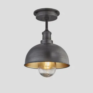 Industville Brooklyn Outdoor & Bathroom Dome Flush Mount, 8 Inch, Pewter & Brass, Pewter Holder Light