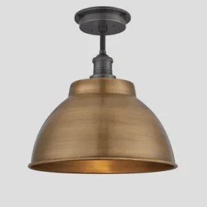 Industville Brooklyn Outdoor & Bathroom Dome Flush Mount, 13 Inch, Brass, Pewter Holder Light