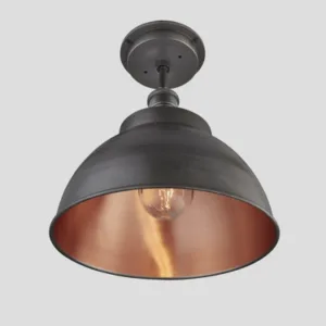 Industville Brooklyn Outdoor & Bathroom Dome Flush Mount, 13 Inch, Pewter & Copper, Pewter Holder Light