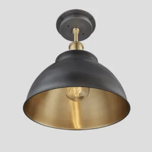 Industville Brooklyn Outdoor & Bathroom Dome Flush Mount, 13 Inch, Pewter & Brass, Brass Holder Light