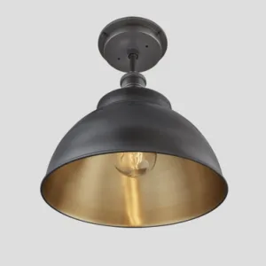 Industville Brooklyn Outdoor & Bathroom Dome Flush Mount, 13 Inch, Pewter & Brass, Pewter Holder Light