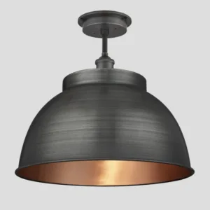 Industville Brooklyn Outdoor & Bathroom Dome Flush Mount, 17 Inch, Pewter & Copper, Pewter Holder Light