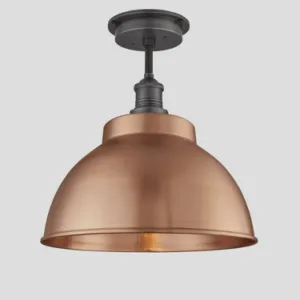 Industville Brooklyn Outdoor & Bathroom Dome Flush Mount, 13 Inch, Copper, Pewter Holder, Globe Glass Light