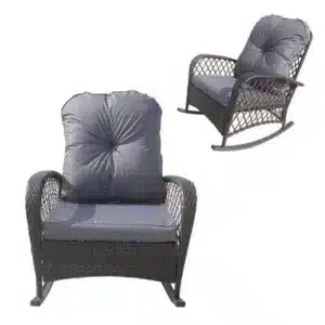 B&Q Patio Rattan Rocking Chair, Relaxer Wicker Rocker Armchair With Soft Cushion, All-Weather Steel Frame - Brown