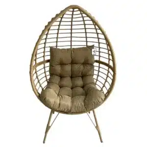 B&Q Rattan Standing Egg Chair With Soft Cushion, Durable Metal Frame, Max Load 180 Kg - Natural