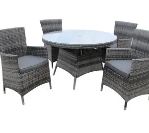 B&Q Furniture One Rattan Effect Round 4 Seater Dining Set Table & Chair Set No Assembly & Aluminium Frame Grey