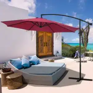 Living And Home 3M Banana Parasol Cantilever Hanging Sun Shade Umbrella Shelter With Cross Base, Wine Red