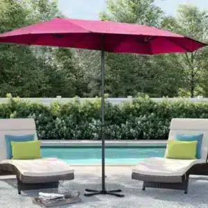 Living And Home Livingandhome 4.6M Garden Double Sided Parasol Umbrella Patio Sun Shade Crank With Folding Cross Base, Wine Red