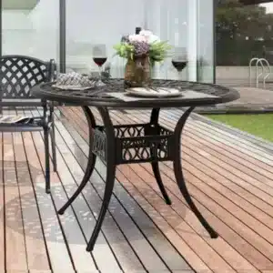 Living And Home Vintage Round Cast Aluminum Outdoor Bistro Dining Table With Umbrella Hole 90 Cm Black