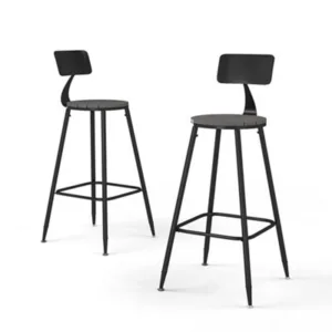 Living And Home Set Of 2 Morden Round Counter Height Garden Bar Stool With Backrest 101Cm Grey