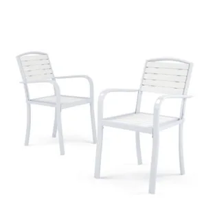 Living And Home Set Of 2 Wpc Outdoor Garden Chairs Patio Dining Armchairs 89 Cm White