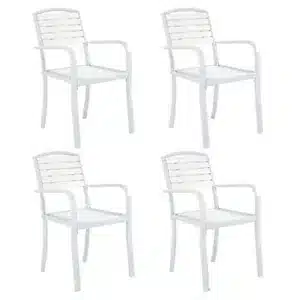 Living And Home Set Of 4 Wpc Outdoor Garden Chairs Patio Dining Armchairs 89 Cm White