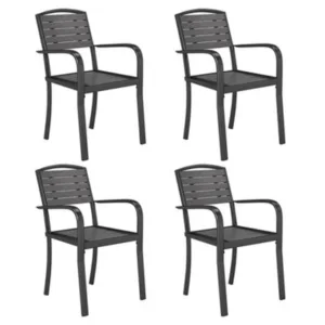 Living And Home Set Of 4 Wpc Outdoor Garden Chairs Patio Dining Armchairs 89 Cm Grey