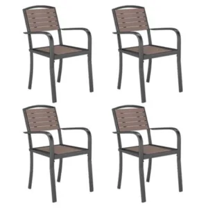 Living And Home Set Of 4 Wpc Outdoor Garden Chairs Patio Dining Armchairs 89 Cm Brown