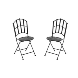 Living And Home Set Of 2 Folding Faux Rattan Garden Chairs 93 Cm Black