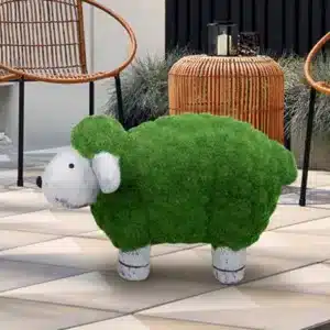 Living And Home Flocked Sheep Garden Ornament Grass And Stone Effect Animal Statue Figurine