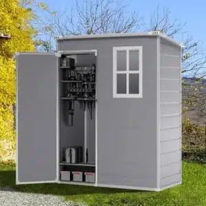 Living And Home 5 X 3 Ft Pent Plastic Shed Garden Storage Shed With Floor And Window, Grey