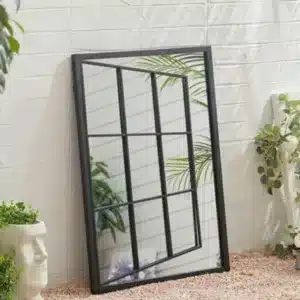 Living And Home Framed Rectangular Grid Garden Window Wall Decorative Framed Mirror 580 X 800 Mm Black