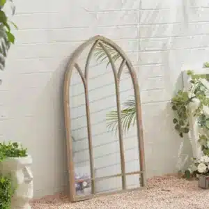 Living And Home Arched Decorative Metal Wall Mount Garden Window Framed Mirror 480X825mm Brown